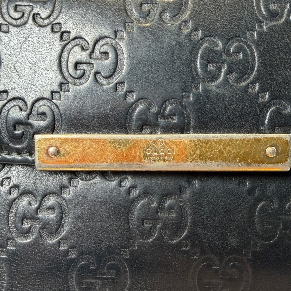 Gucci Guccissima Continental Wallet Womens OS Black Leather Bifold Gold Plate - Picture 3 of 11